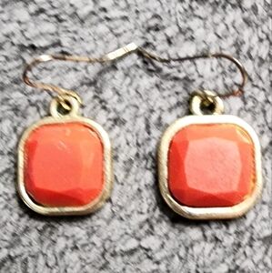 Goldtone and Orange Dangle Earrings